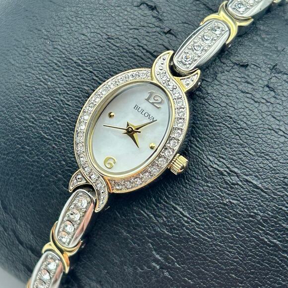 Bulova Accessories - Bulova Two Tone Crystals Mother Pearl Dial Women’s Watch Working New Battery